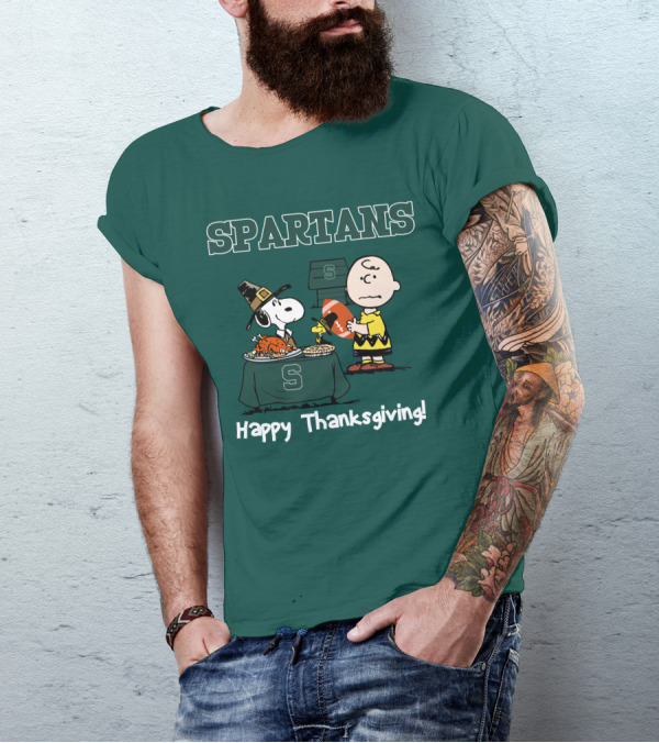 Spartans Snoopy Charlie Brown Thanksgiving Football T-Shirt