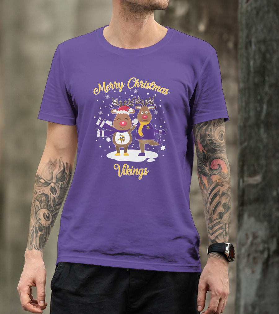 Merry Christmas Minnesota Vikings Reindeer Duo T-Shirt
