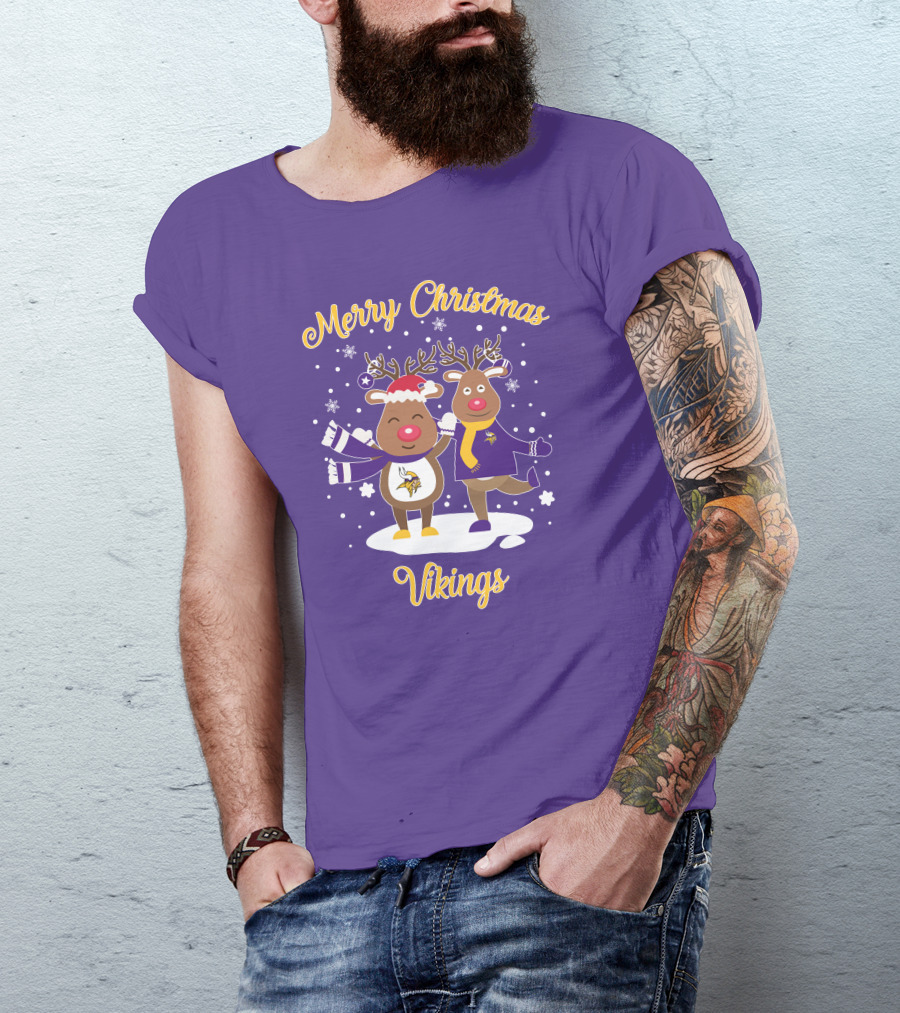 Merry Christmas Minnesota Vikings Reindeer Duo T-Shirt