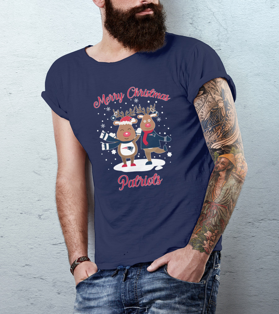 Merry Christmas Patriots Reindeer Snowflakes Holiday T-Shirt