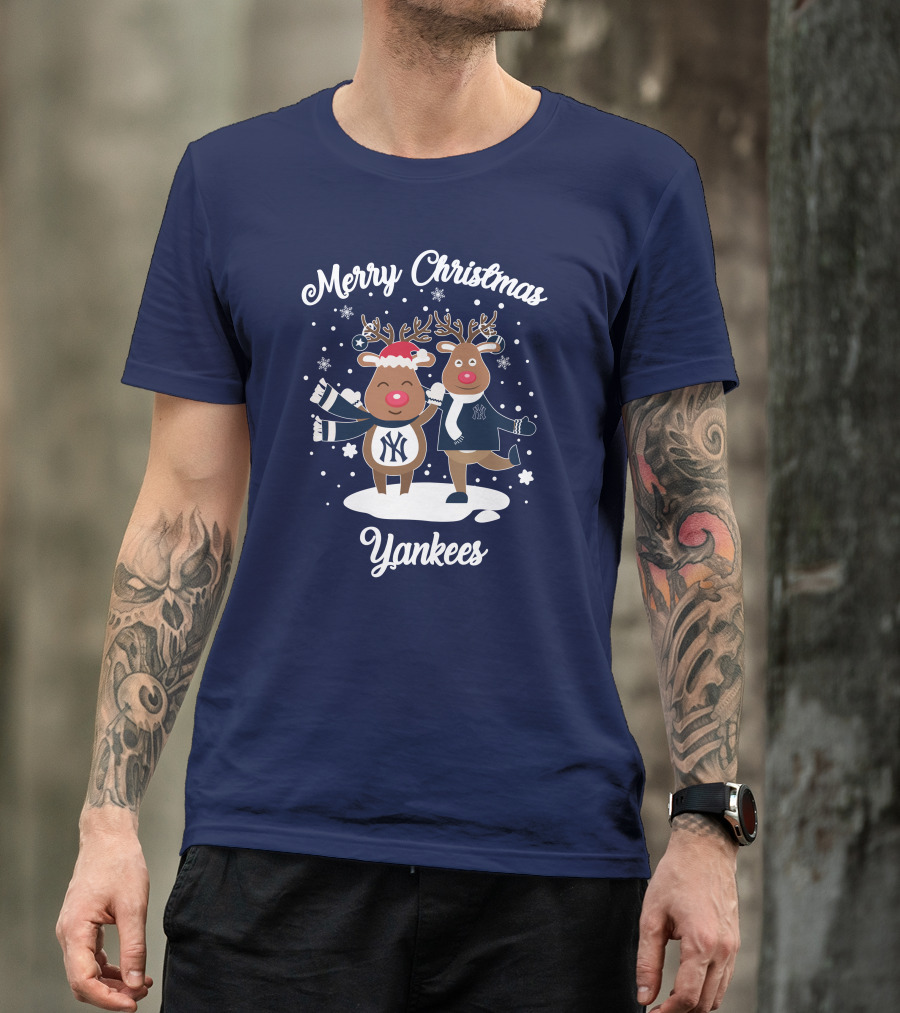 Merry Christmas Yankees Reindeer Holiday T-Shirt