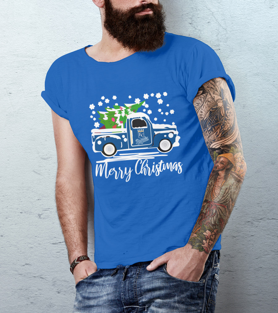 Kansas City Royals Vintage Car Merry Christmas Tree Winter Holiday T-Shirt