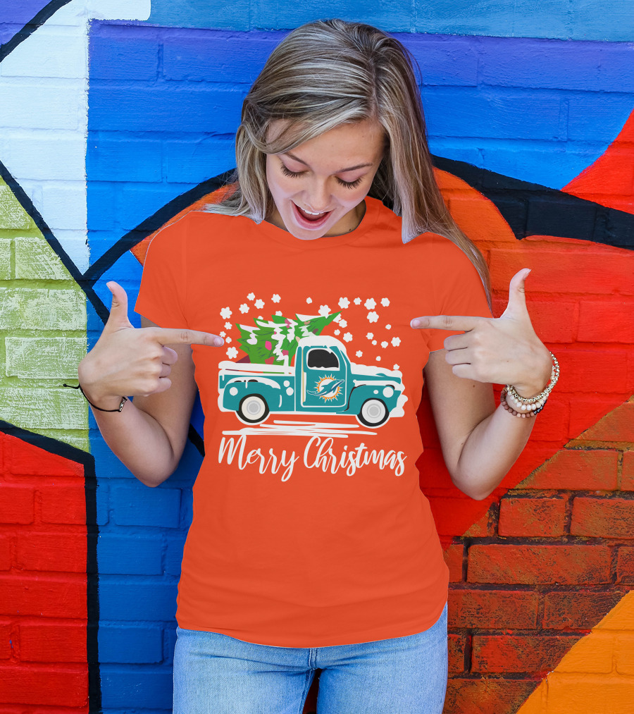 Miami Dolphins Vintage Truck Merry Christmas T-Shirt