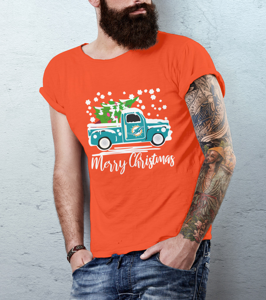 Miami Dolphins Vintage Truck Merry Christmas T-Shirt