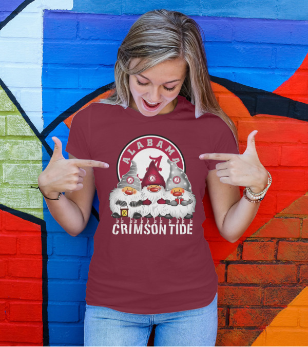 Alabama Crimson Tide Christmas Gnomes Merry Christmas Happy Holidays T-Shirt