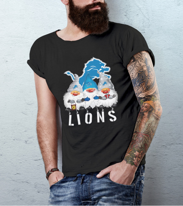 Detroit Lions Merry Christmas Happy Holidays Gnomes T-Shirt