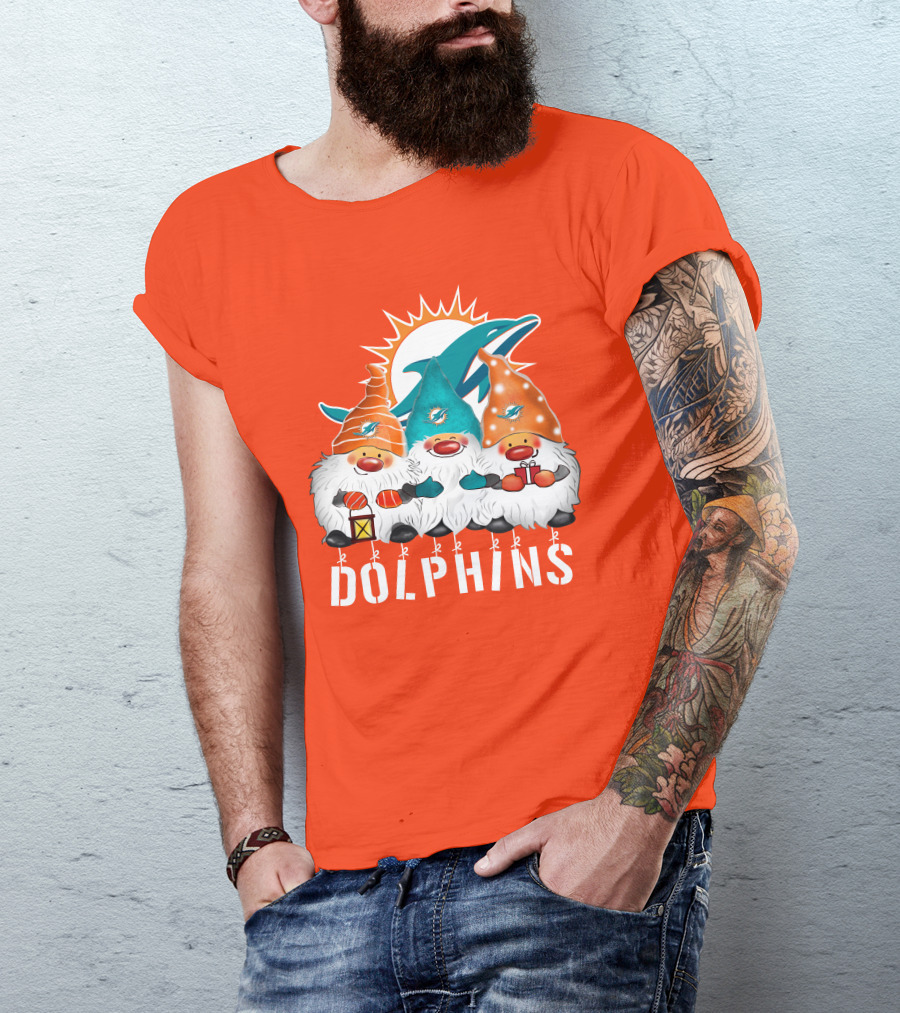 Miami Dolphins Merry Christmas Happy Holidays Gnomes T-Shirt