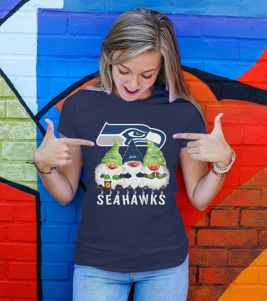 Seattle Seahawks Merry Christmas Happy Holidays Gnomes T-Shirt