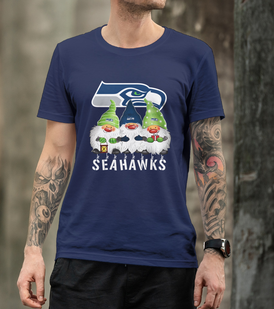 Seattle Seahawks Merry Christmas Happy Holidays Gnomes T-Shirt