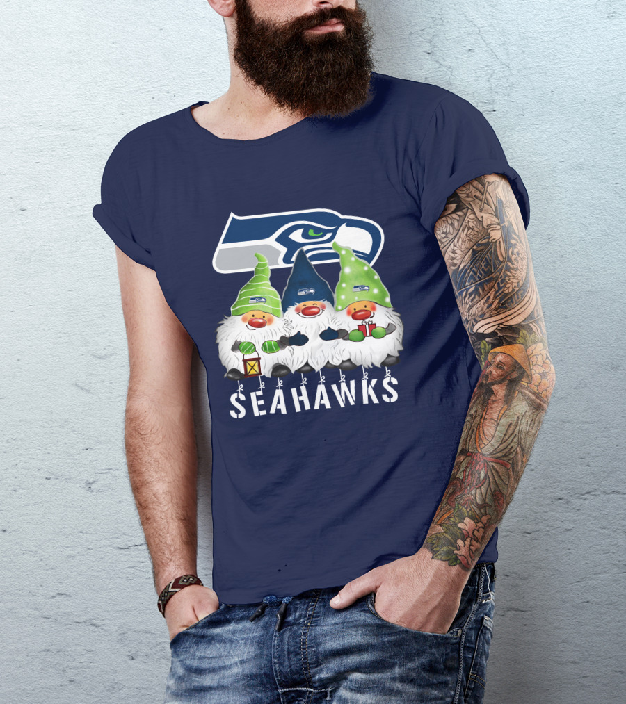 Seattle Seahawks Merry Christmas Happy Holidays Gnomes T-Shirt