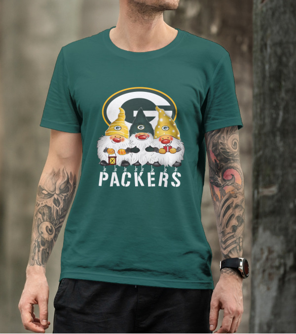 Green Bay Packers Gnomes Merry Christmas Happy Holidays T-Shirt