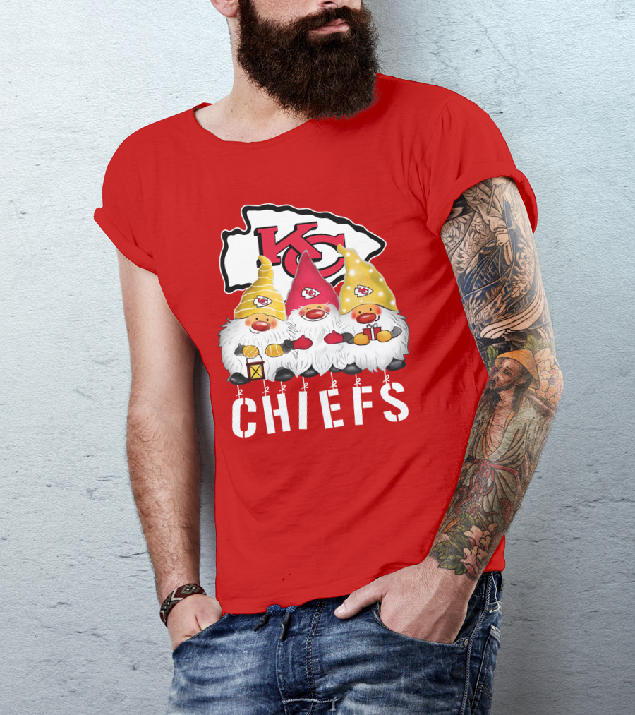 Kansas City Chiefs Merry Christmas Happy Holidays Gnomes T-Shirt