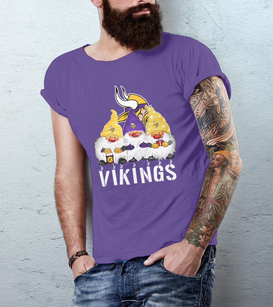 Minnesota Vikings Merry Christmas Happy Holidays Gnomes T-Shirt