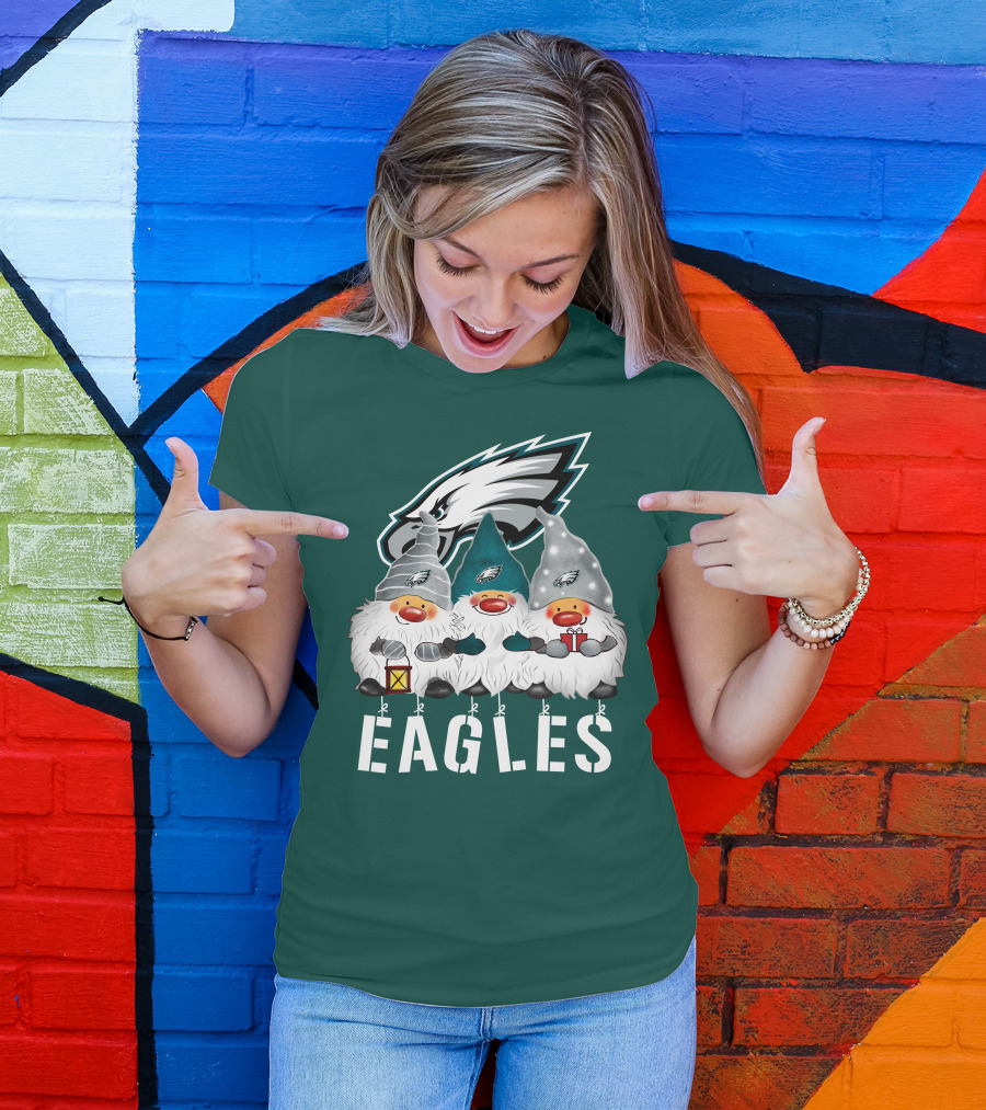 Philadelphia Eagles Christmas Gnomes Happy Holidays T-Shirt