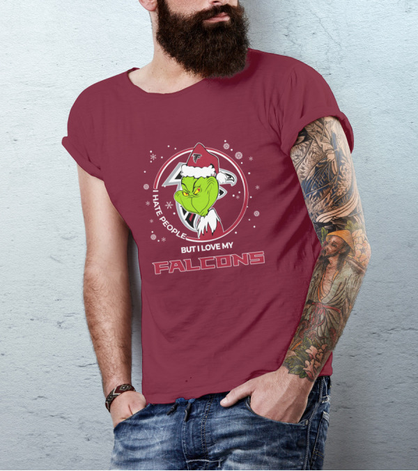 Christmas Grinch Santa I Hate People But I Love My Falcons T-Shirt