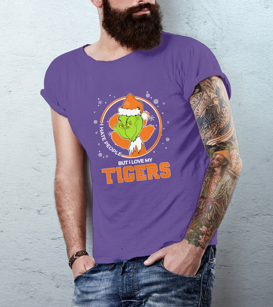 Christmas Grinch Santa I Hate People But I Love My Tigers T-Shirt