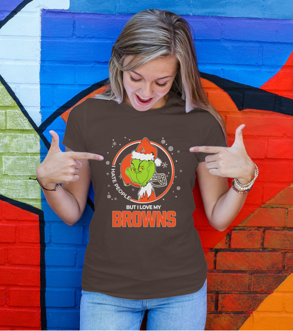 I Hate People But I Love My Cleveland Browns Grinch Santa Christmas T-Shirt