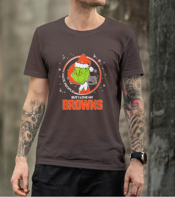 I Hate People But I Love My Cleveland Browns Grinch Santa Christmas T-Shirt