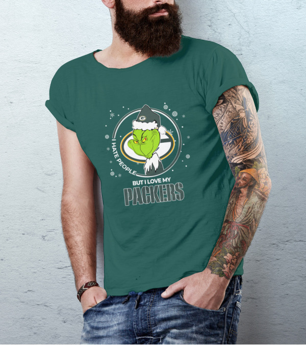 Christmas Grinch Santa I Hate People But I Love My Packers T-Shirt