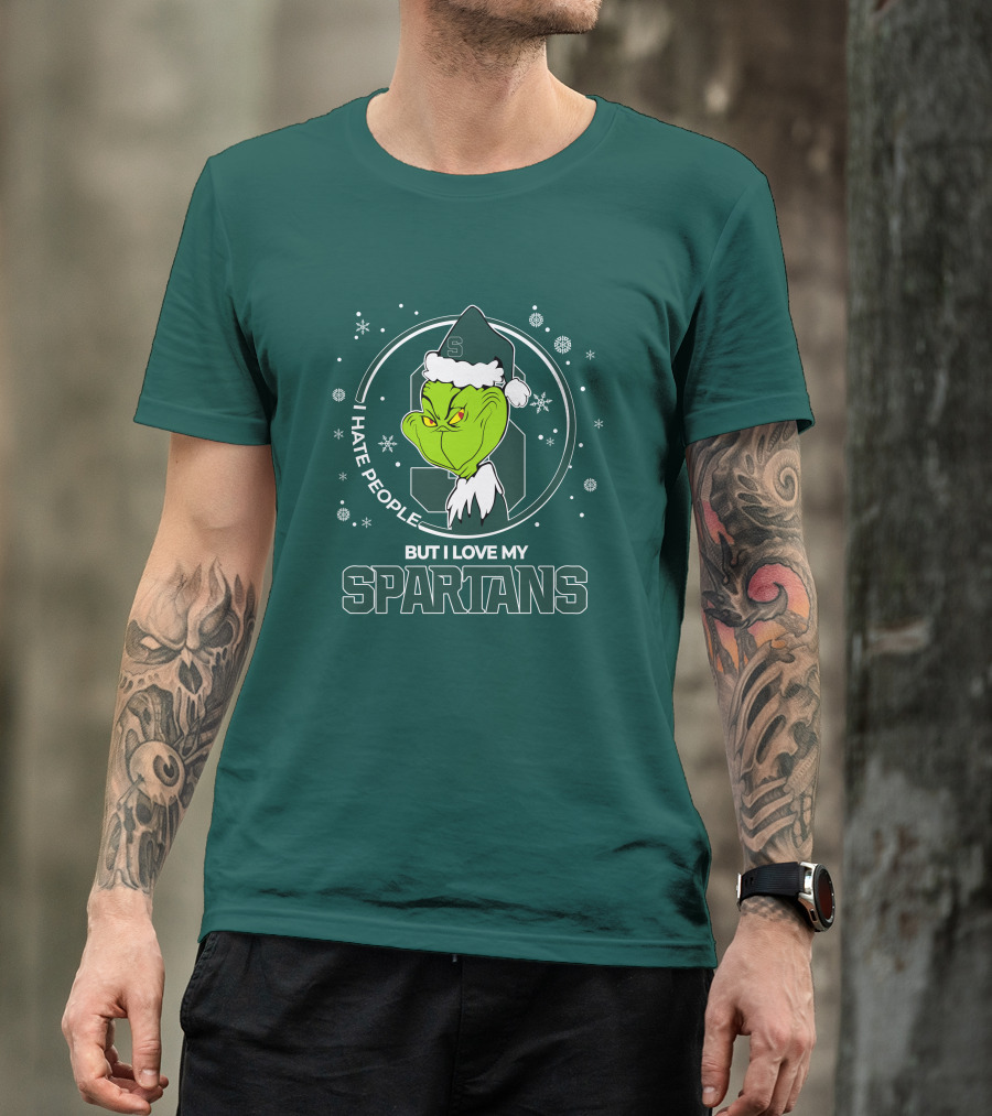 Christmas Grinch Santa I Hate People But I Love My Spartans T-Shirt