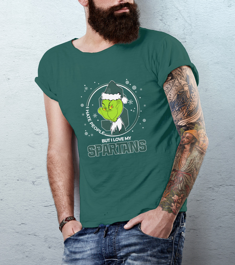 Christmas Grinch Santa I Hate People But I Love My Spartans T-Shirt