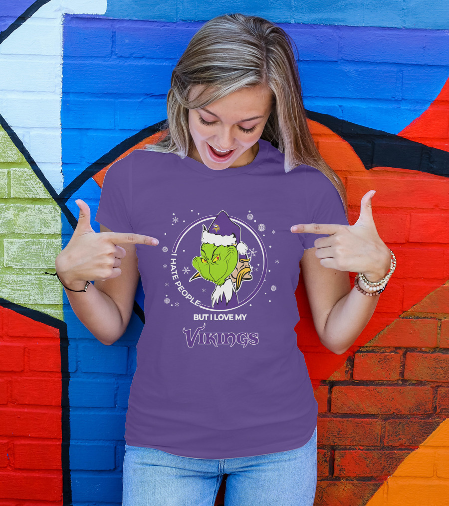 Christmas Grinch Santa I Hate People But I Love My Vikings T-Shirt