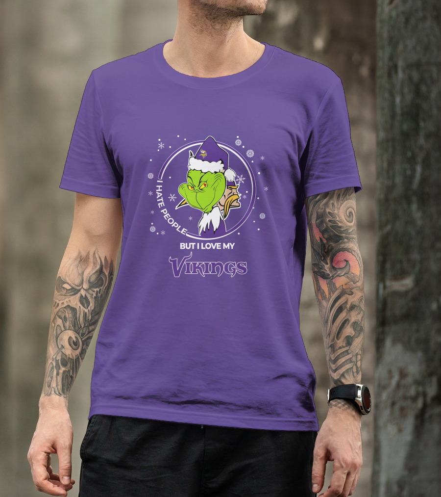 Christmas Grinch Santa I Hate People But I Love My Vikings T-Shirt