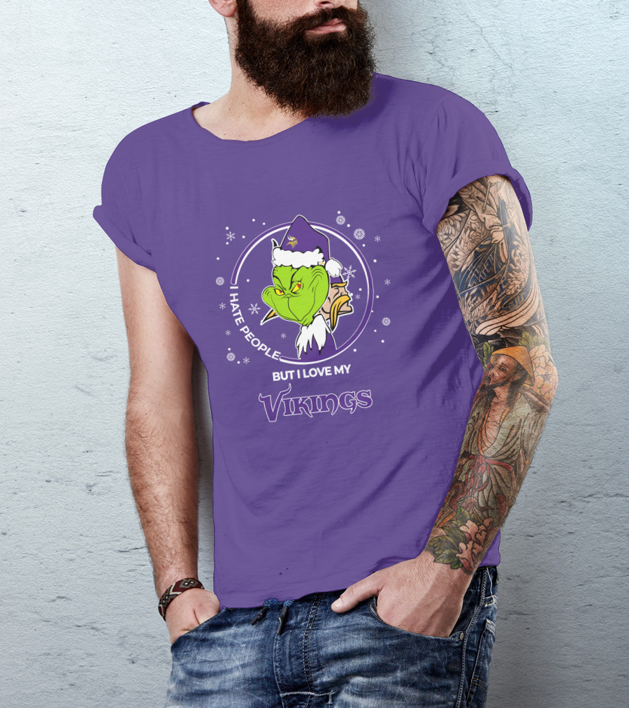 Christmas Grinch Santa I Hate People But I Love My Vikings T-Shirt