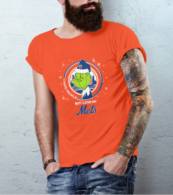 I Hate People But I Love My Mets Christmas Grinch Santa T-Shirt