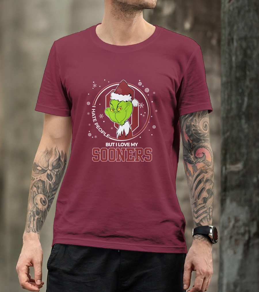 I Hate People But I Love My Sooners Grinch Christmas Santa T-Shirt