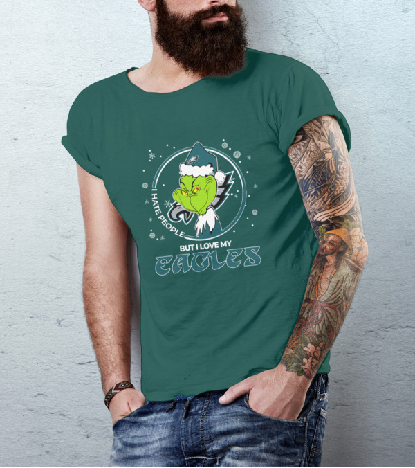 Christmas Grinch Santa I Hate People But I Love My Eagles Philadelphia T-Shirt