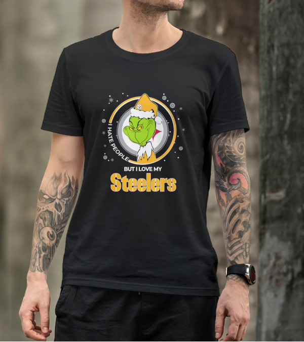 Christmas Grinch Santa I Hate People But I Love My Steelers T-Shirt