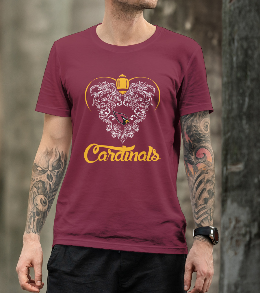 Cardinals Heart With Football And Arizona T-Shirt