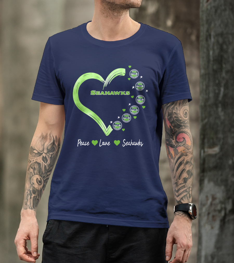Peace Love Seahawks Seattle Seahawks Hearts T-Shirt