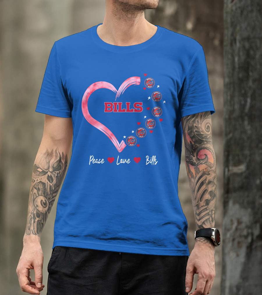 Peace Love Bills Heart Logo Buffalo Bills T-Shirt