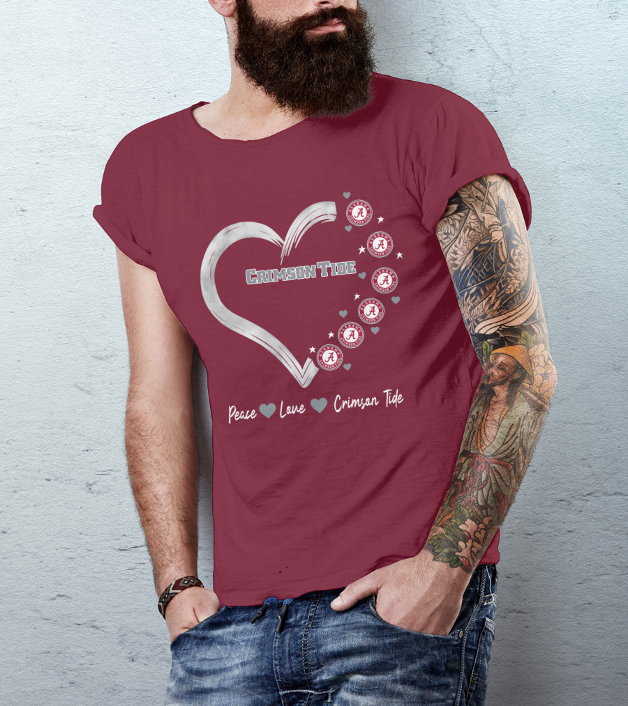 Peace Love Heart Alabama Crimson Tide T-Shirt