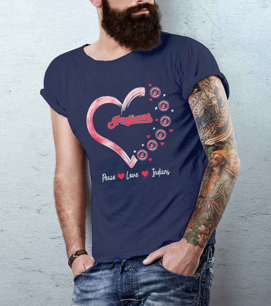 Peace Love Indians Heart Cleveland Indians T-Shirt