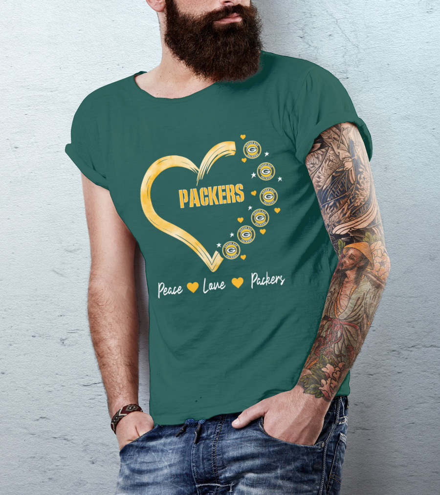 Peace Love Packers Green Bay Packers Heart T-Shirt