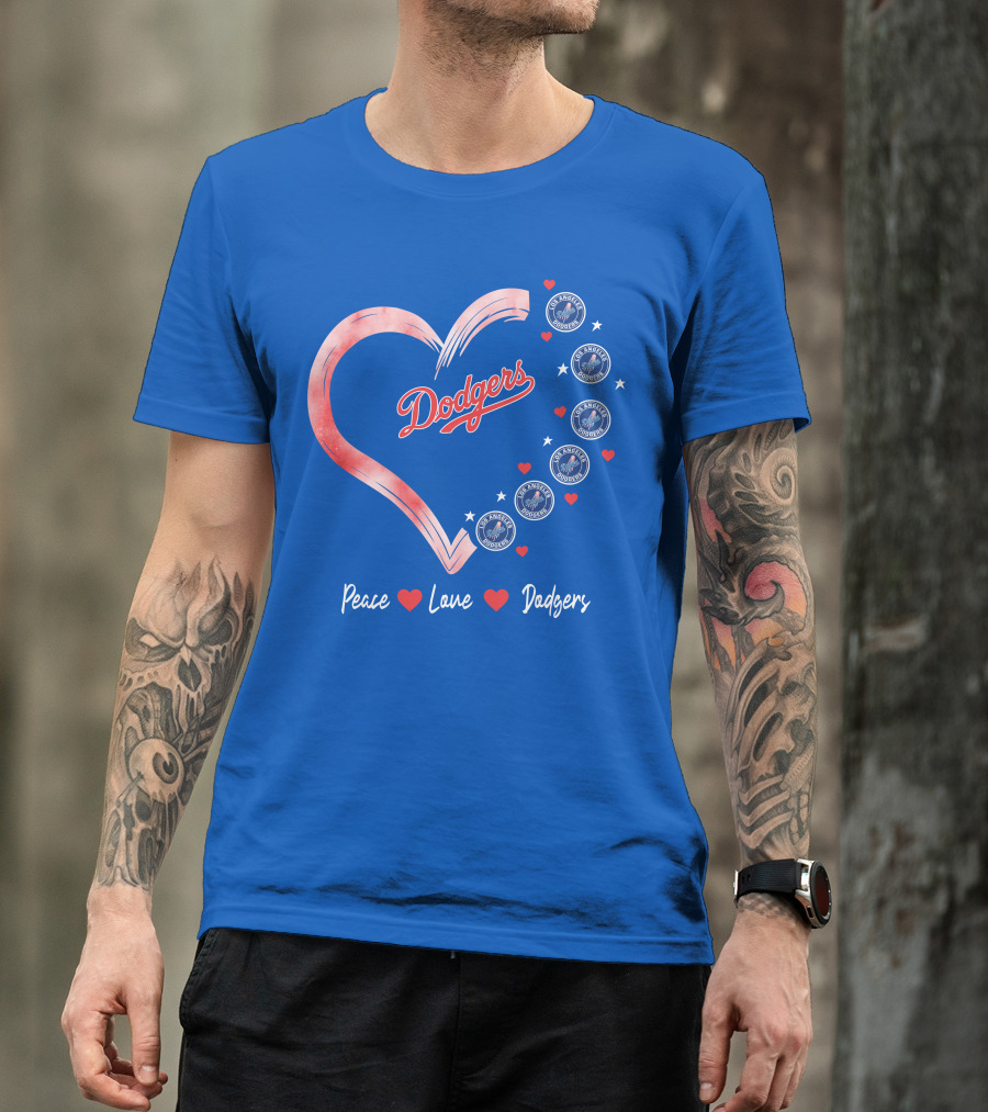 Peace Love Dodgers Heart Los Angeles Dodgers T-Shirt