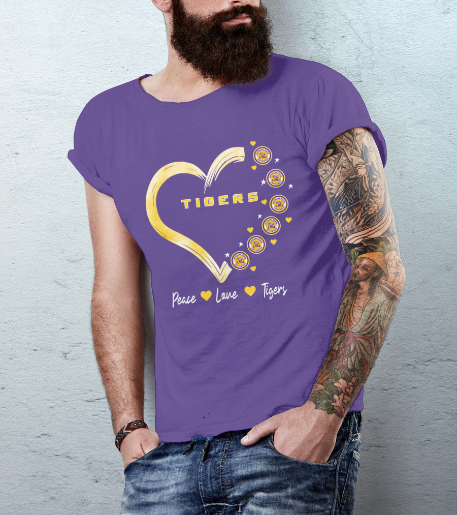 Peace Love LSU Tigers Heart Design With Logo Elements T-Shirt