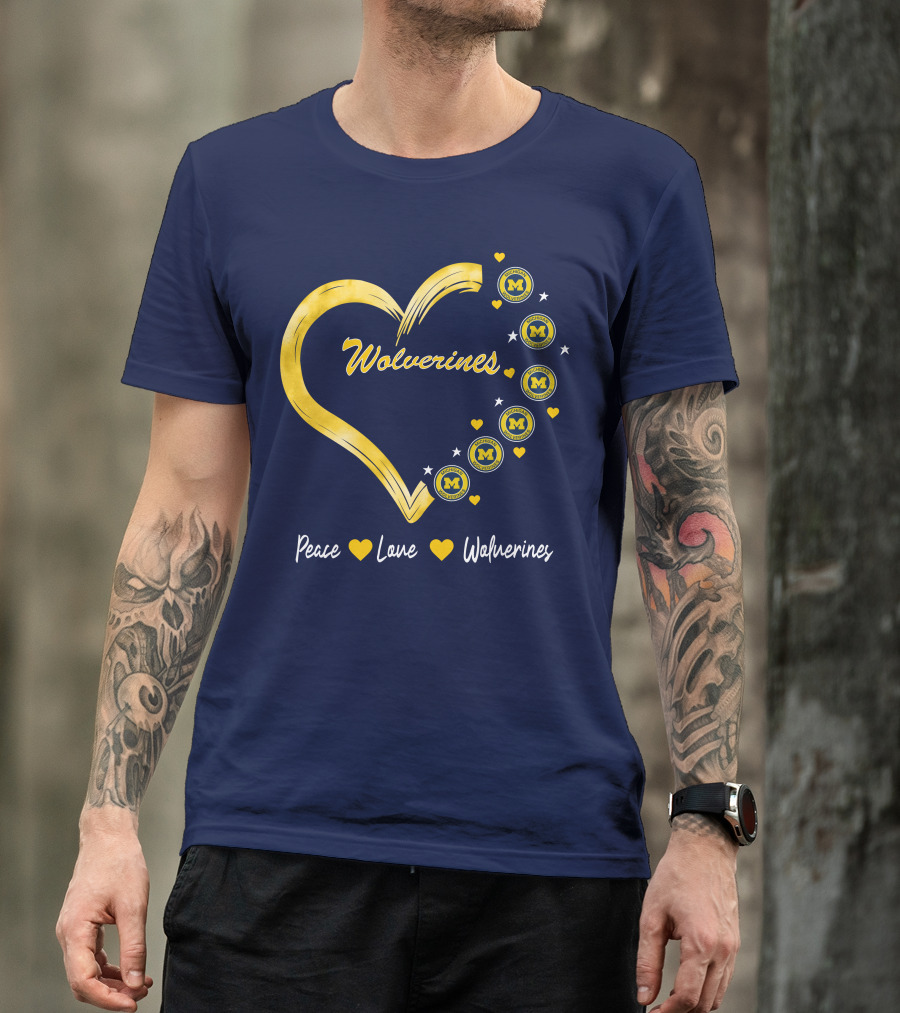 Peace Love Wolverines Heart M T-Shirt