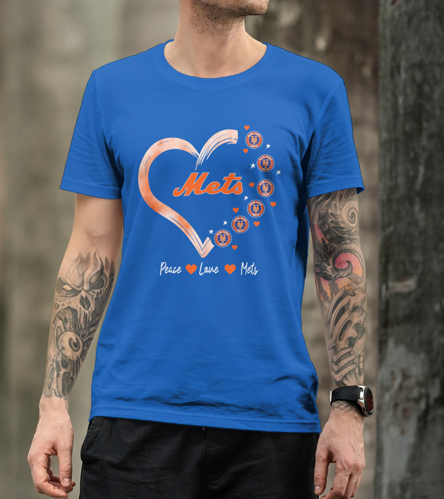 Peace Love Mets New York Mets Logos Hearts T-Shirt
