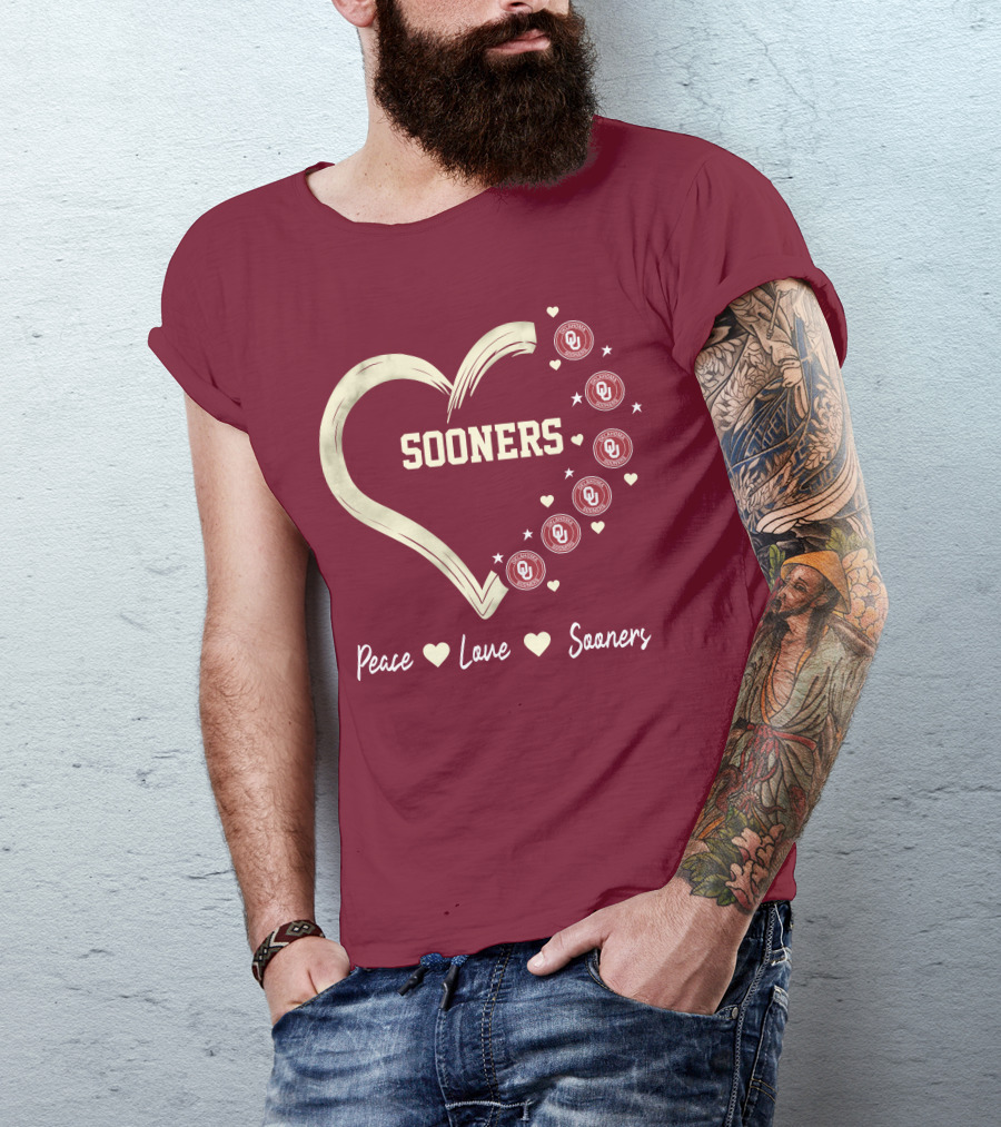 Peace Love Sooners Heart Design With OU T-Shirt