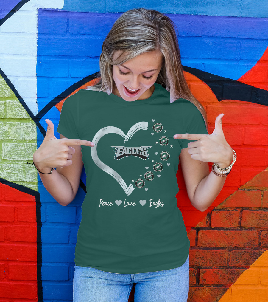 Peace Love Eagles Philadelphia Eagles Logos Heart T-Shirt