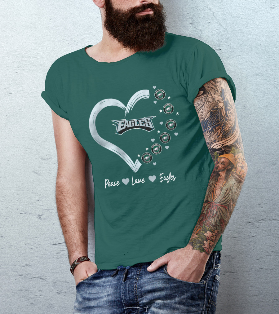 Peace Love Eagles Philadelphia Eagles Logos Heart T-Shirt