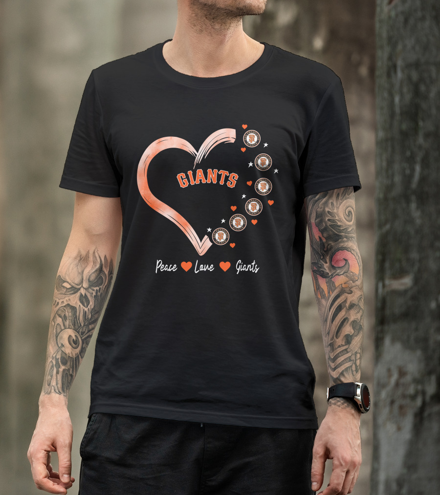 Peace Love Giants San Francisco Giants Baseball Heart Icons T-Shirt