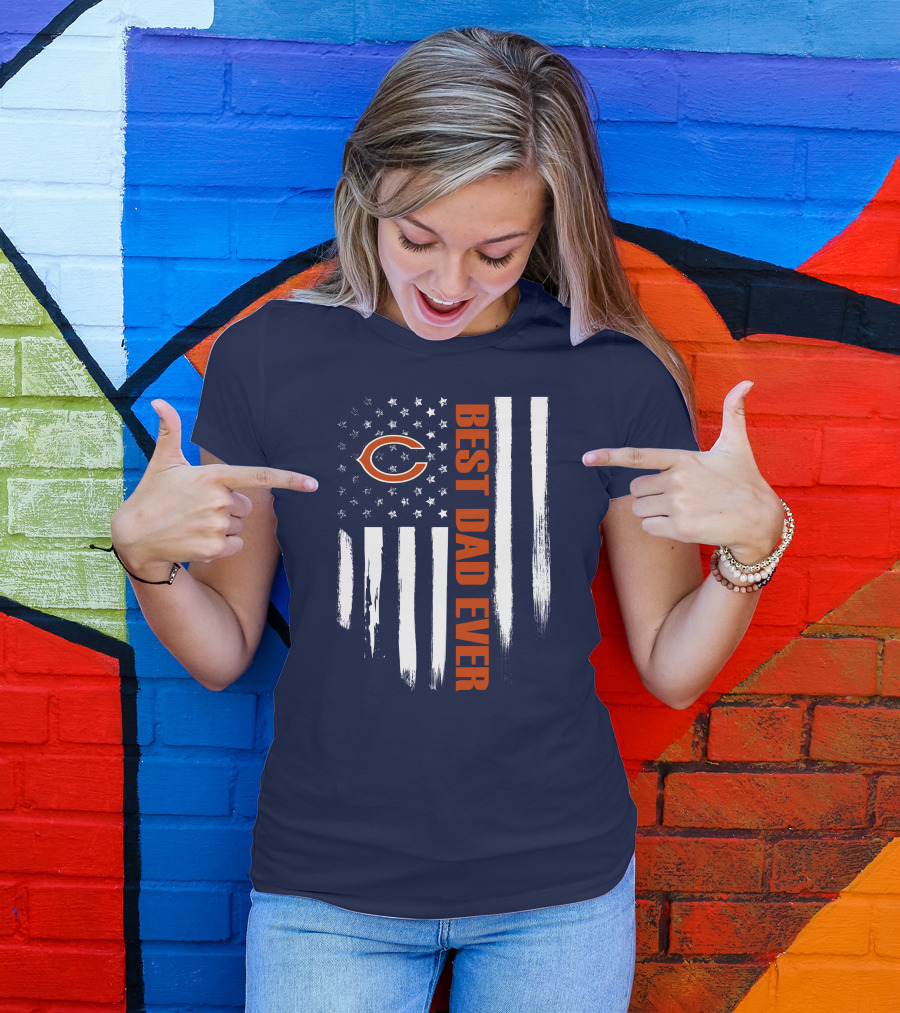 Chicago Bears Best Dad Ever American Flag T-Shirt