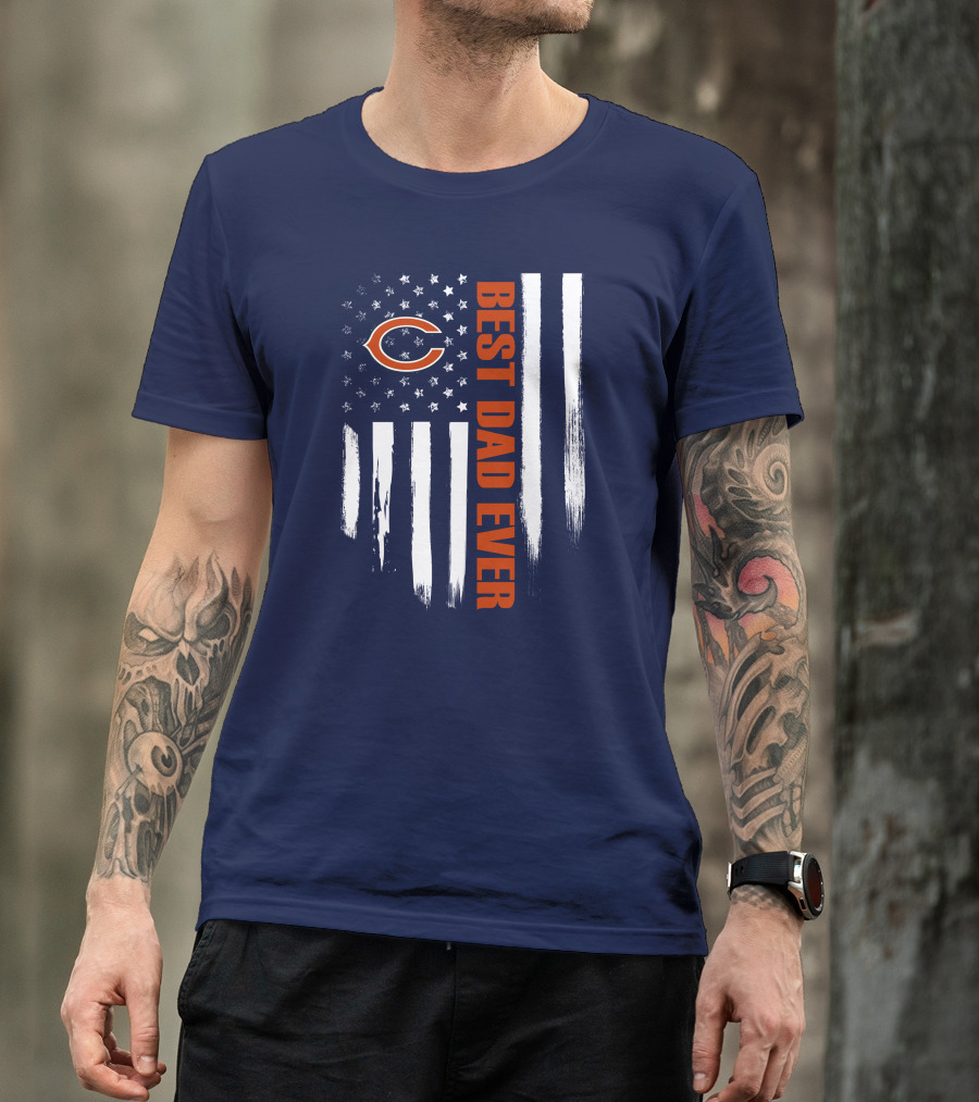Chicago Bears Best Dad Ever American Flag T-Shirt