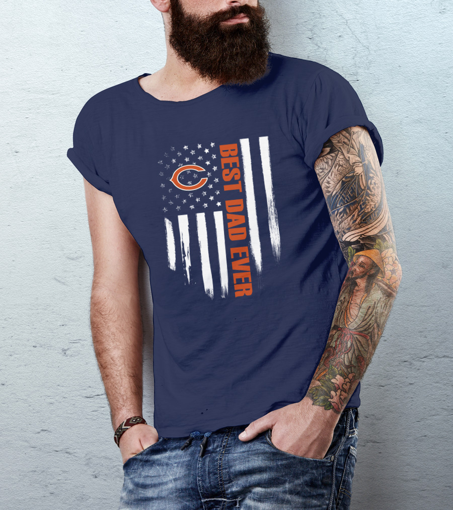 Chicago Bears Best Dad Ever American Flag T-Shirt