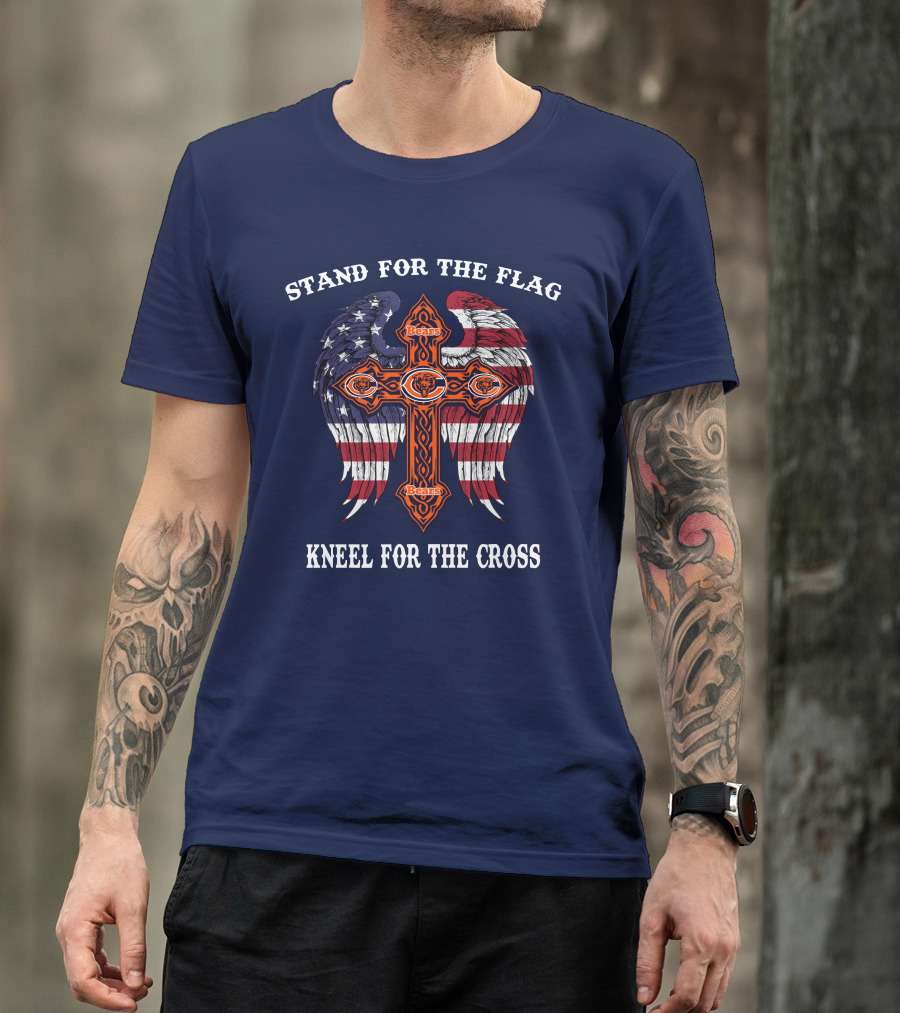 Stand For The Flag Kneel For The Cross Chicago Bears Flag Cross Wings T-Shirt